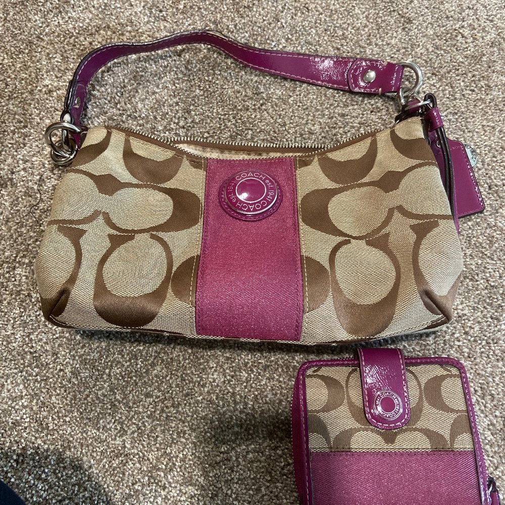 Pink and Brown Coach purse with matching wallet